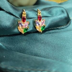 Multicolor rhinestone gold earrings
